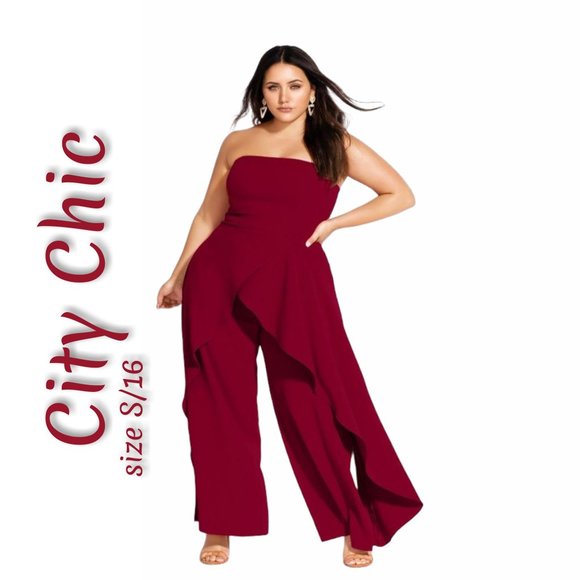 Pants - City Chic Attraction Strapless Jumpsuit Currant 16